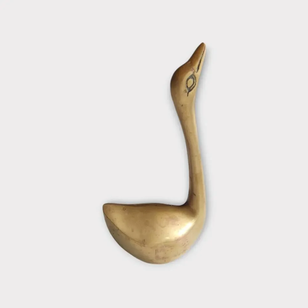 Vintage Brass Bird Figurine MCM Minimalist Duck Goose Shelf Decor
